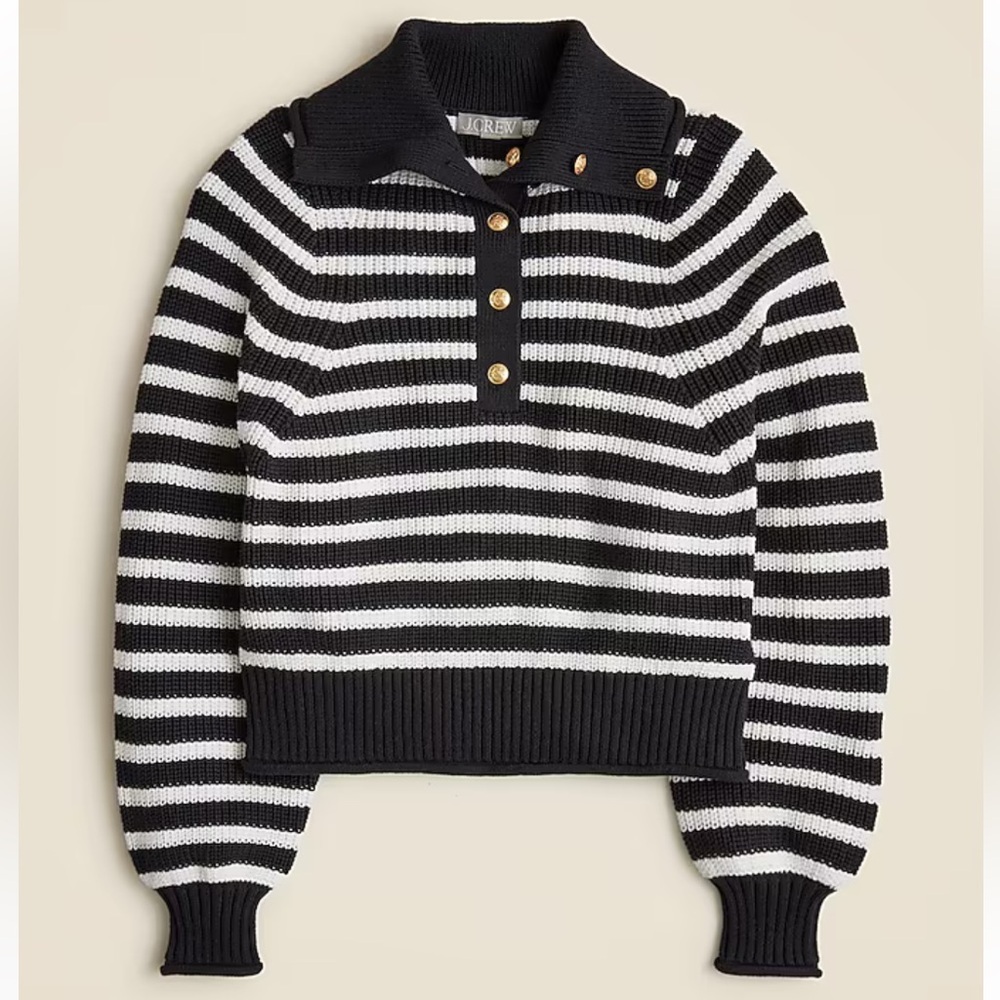 J. Crew Ribbed cotton button-collar striped sweater